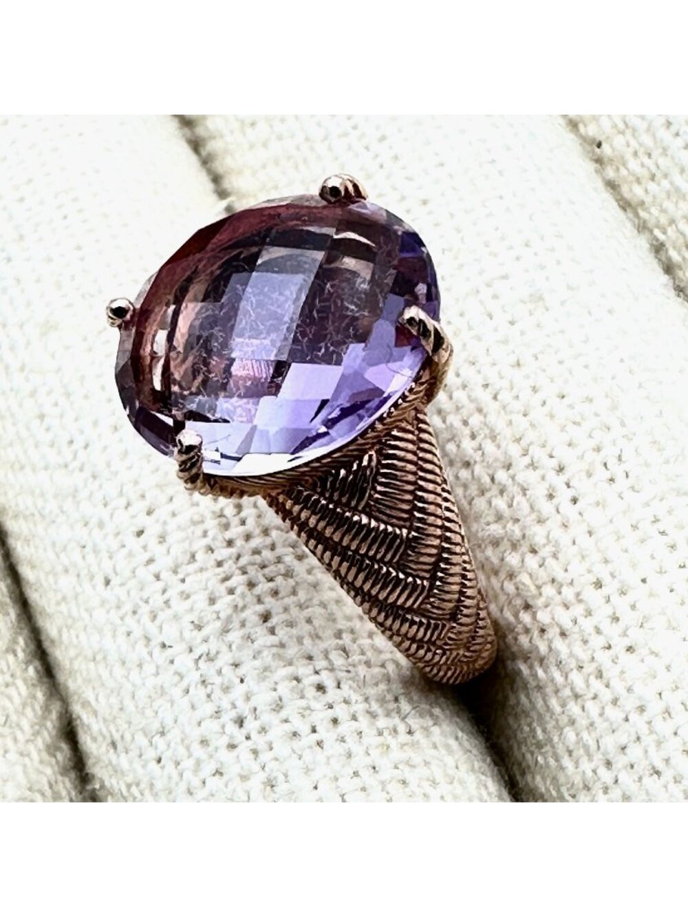 Judith Ripka Ring Rose Gold Plated Sterling Silver Pink Purple Stone Size 8